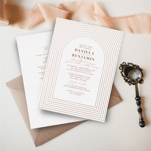 Boho Terracotta Rust Wedding Arch & RSVP QR Code Folie Uitnodiging