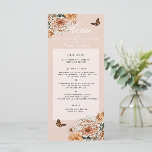 Boho Terracotta Sage Bloemen Herfst Bruiloft Menu (Staand voorkant)