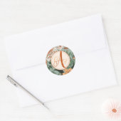 Boho Terracotta Sage Monogram Herfst Bruiloft Ronde Sticker (Envelop)
