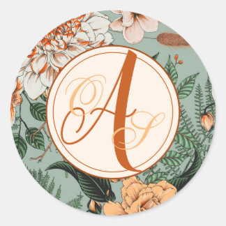 Boho Terracotta Salie Monogram Herfst Bruiloft Ronde Sticker