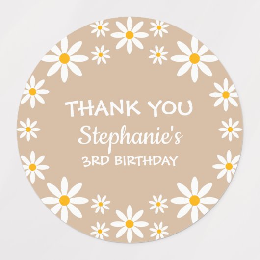Boho Terracotta Sand Retro Daisies Birthday Party Labels (Design 1)