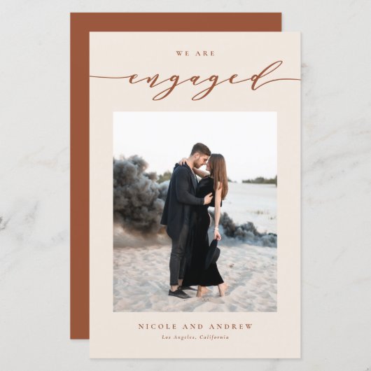 Boho Terracotta Script Verloving aankondiging (Voorkant / Achterkant)