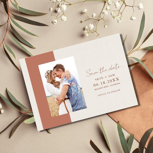 Boho Terracotta Simple Photo Wedding Save The Date