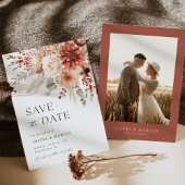Boho Terracotta Taupe Bloemen Elegante bruiloft Save The Date