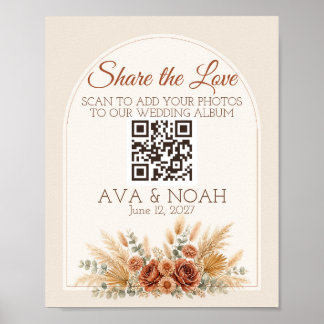 Boho Terracotta Trouw QR Code Bord Poster