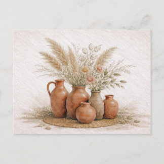 Boho Terracotta Vase Pampas Grass Floral Briefkaart