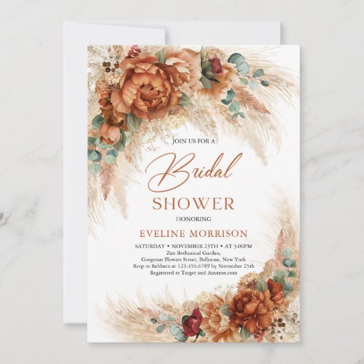 Boho terracotta verbrand oranje bloemen eucalyptus kaart (Voorkant)