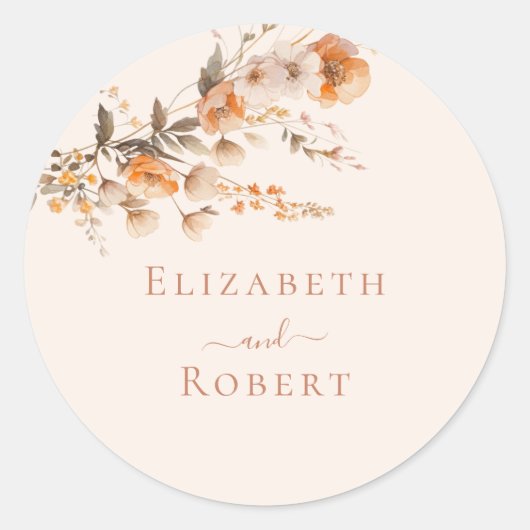 Boho Terracotta Verbrand Sinaasappel Wildflowers W Ronde Sticker (Voorkant)