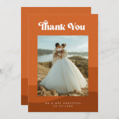 Boho Terracotta Waves & Retro Typography Wedding Bedankkaart (Voorkant / Achterkant)