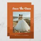 Boho Terracotta Waves & Retro Typography Wedding Save The Date (Voorkant / Achterkant)