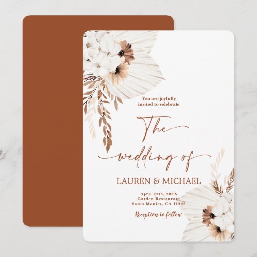 Boho Terracotta Wedding Invitation Kaart (Voorkant / Achterkant)