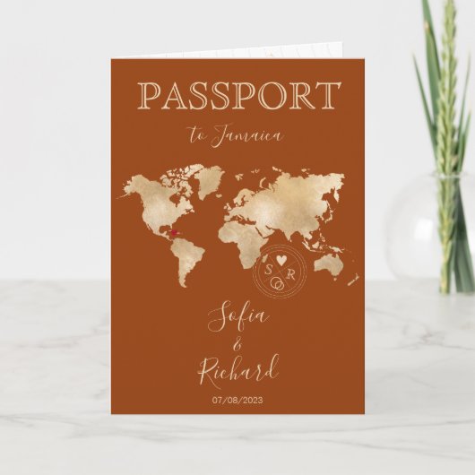 Boho Terracotta Wedding Passport Jamaica Kaart (Voorkant)