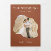 Boho Terracotta Wedding RSVP Details QR Code Foto Drieluik Uitnodiging (Cover)