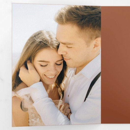 Boho Terracotta Wedding RSVP Details QR Code Foto Drieluik Uitnodiging (Binnenzijde eerst)