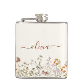 Boho Terracotta Wildflower Monogram Naam Heupfles (Voorkant)