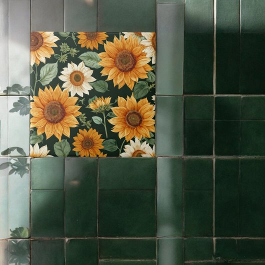 Boho Terracotta Zonnebloem Patroon Tegeltje