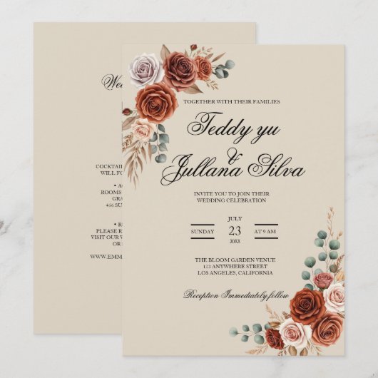 Boho terre cuite qr code invitation de mariage 2 e (Devant / Derrière)