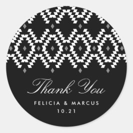 Boho Thank You sticker, zwart-wit Ronde Sticker