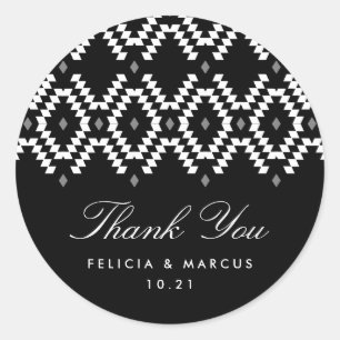 Boho Thank You sticker, zwart-wit Ronde Sticker