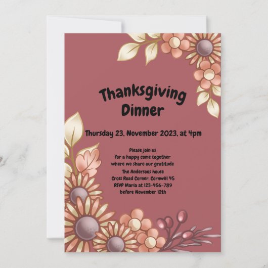 Boho Thanksgiving Diner Invitation (Devant)
