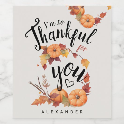 Boho Thanksgiving herfst dank woorden en pompoenen Wijn Etiket (Enkel label)