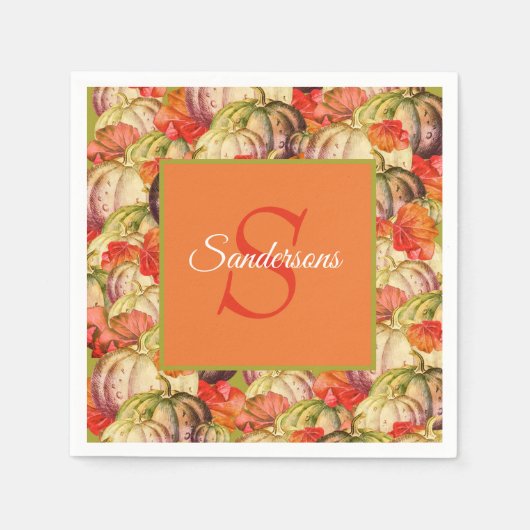 Boho Thanksgiving Herfst Decor Waterverf Pompoen Servet (Voorkant)