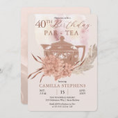 Boho Theepot Hydrangea Pampas 40e Verjaardagsfeest Kaart (Voorkant / Achterkant)