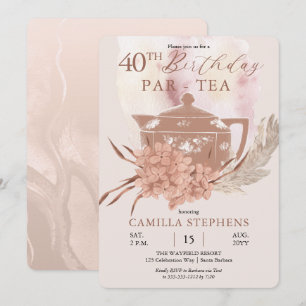 Boho Theepot Hydrangea Pampas 40e Verjaardagsfeest Kaart