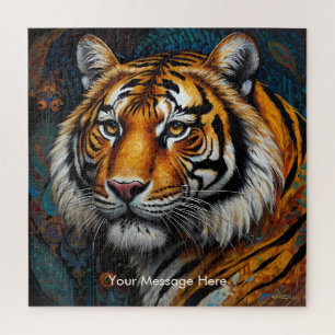 Boho Tijger Puzzel – Levendig Oerwoud Wildlife Art