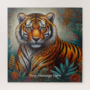Boho Tijger Puzzel – Levendig Oerwoud Wildlife Art
