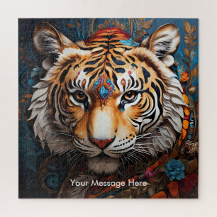 Boho Tijger Puzzel – Levendig Oerwoud Wildlife Art
