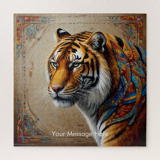 Boho Tijger Puzzel – Levendig Oerwoud Wildlife Art (Verticaal)