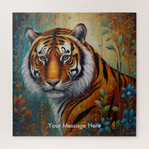 Boho Tijger Puzzel – Levendig Oerwoud Wildlife Art