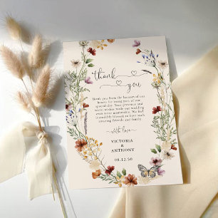 Boho Tiny Fleur sauvage Mariage Merci Cartes