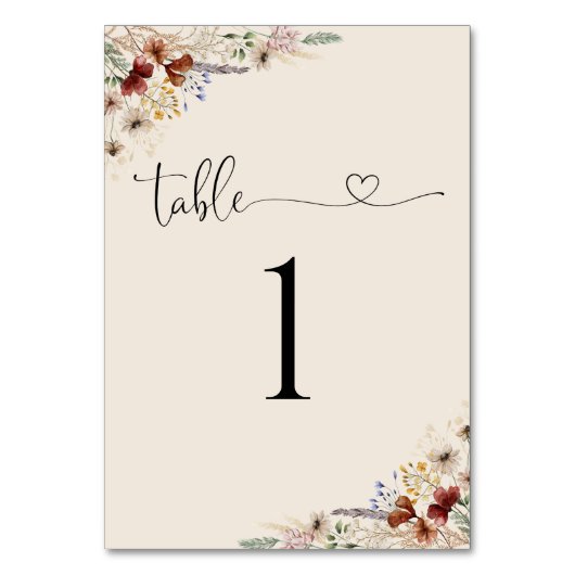 Boho Tiny Fleur sauvage Mariage Numéro de table (Par défaut)