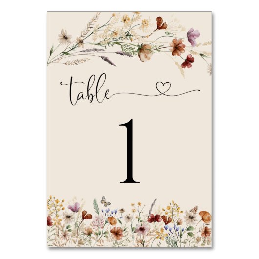 Boho Tiny Fleur sauvage Mariage Numéro de table (Par défaut)