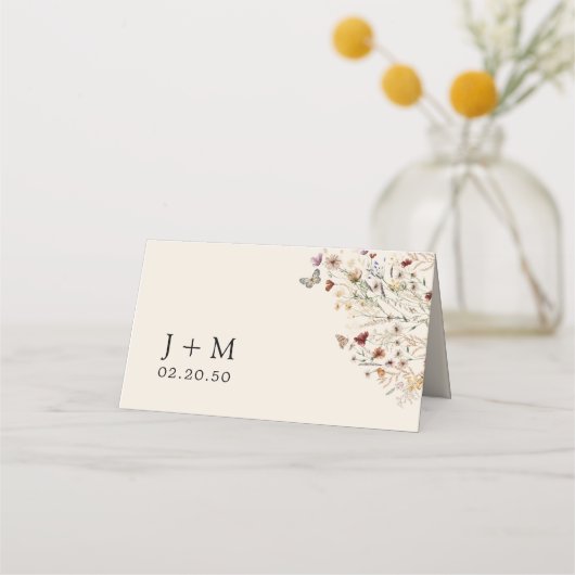 Boho Tiny Fleur sauvage Mariage plié Cartes de Pla (Dos)