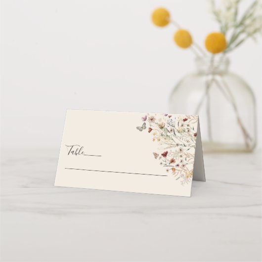 Boho Tiny Fleur sauvage Mariage plié Cartes de Pla (Devant)