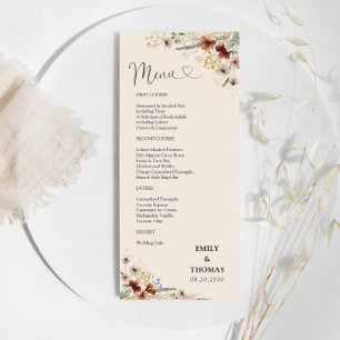 Boho Tiny Fleur sauvage Menu Mariage