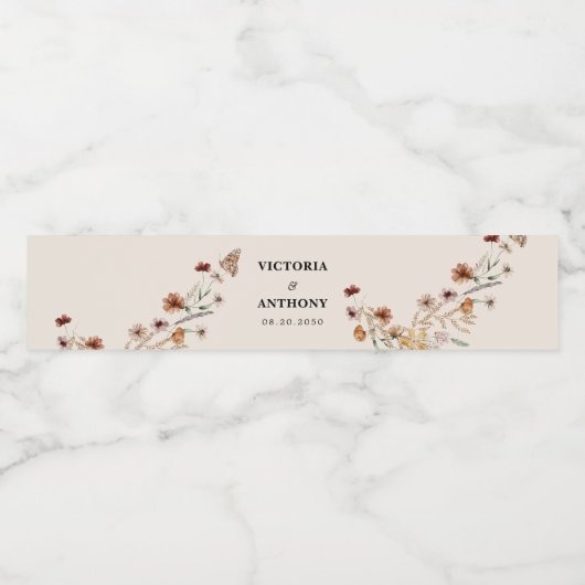 Boho Tiny Wildflower Bruiloft Waterfles Labels Waterfles Etiket (Enkel label)