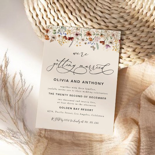 Boho Tiny Wildflower huwelijksceremonie uitnodigin Kaart