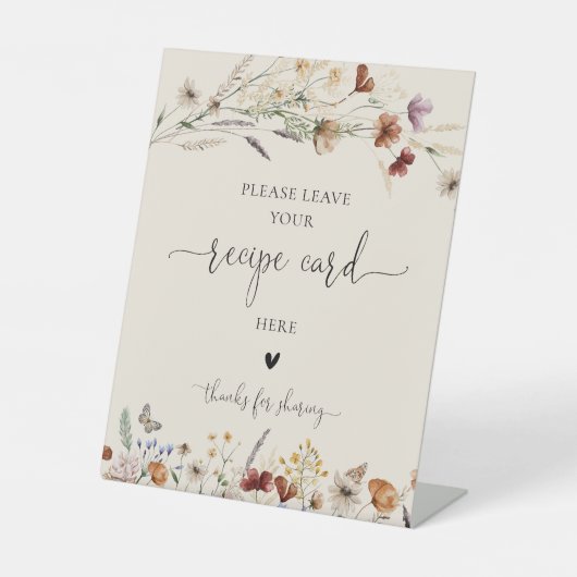 Boho Tiny Wildflower Recept Kaart teken Reclamebord Met Voetstuk (Voorkant)