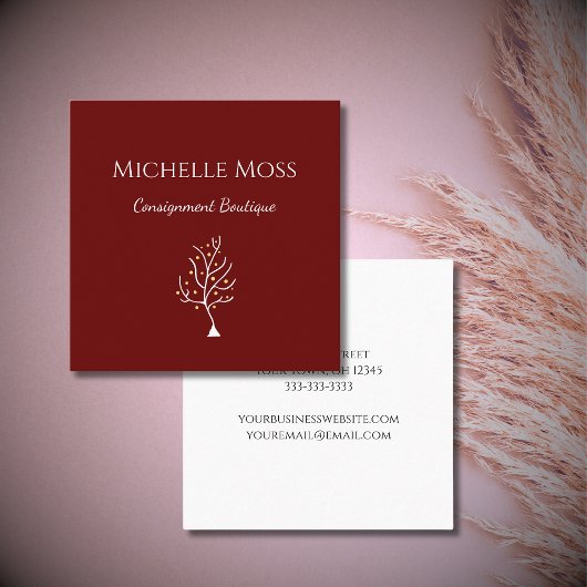 Boho Tree of Life tekenen Eenvoudig rood Vierkante Visitekaartje