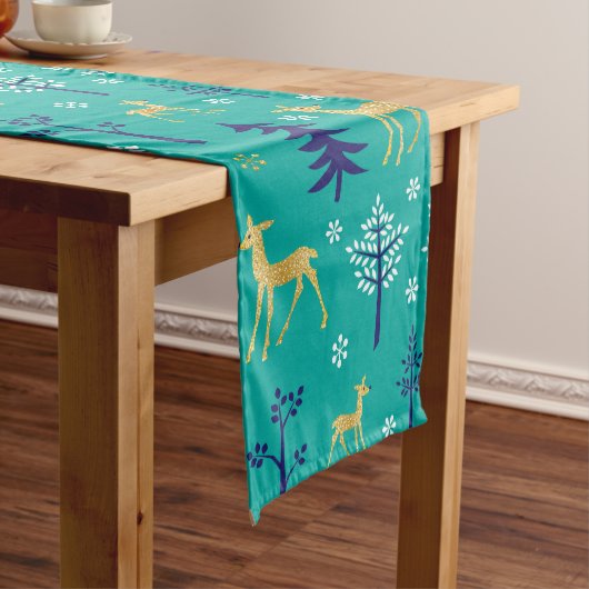 Boho Trees Gold Deers Modern Medium Tafelloper (Voorbeeld)