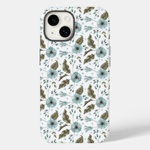 Boho Trendy Blauw Groen Bloemen Case-Mate iPhone 14 Hoesje
