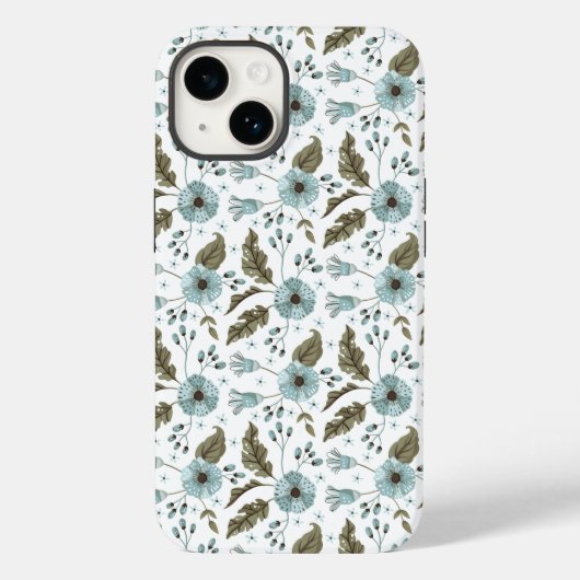Boho trendy blauwgroene bloem Case-Mate iPhone case (Achterkant)