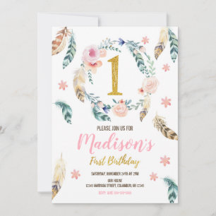 Boho Tribal 1er anniversaire Invitation pour une f
