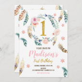 Boho Tribal 1er anniversaire Invitation pour une f (Devant / Derrière)