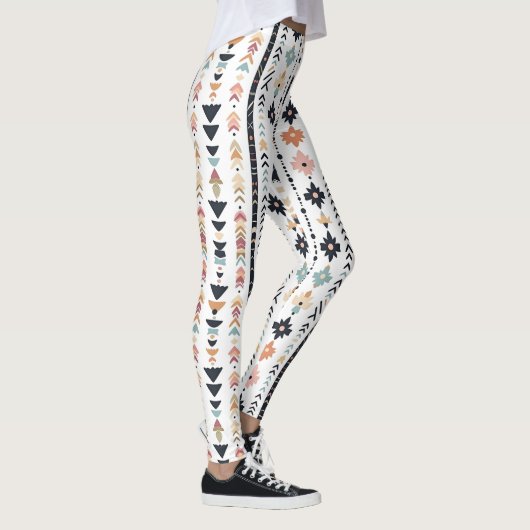 Boho Tribal Aztec Vertical Stripes Cream Rust Blue Leggings (Rechts)