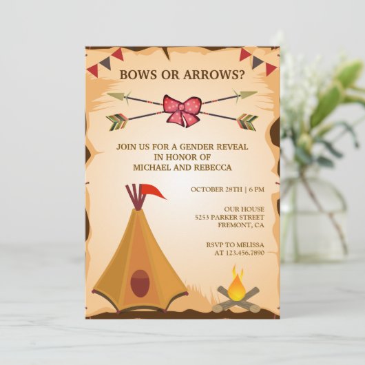 Boho Tribal Bogen of Pijlen Geslacht Reveal Feest Kaart (Staand voorkant)
